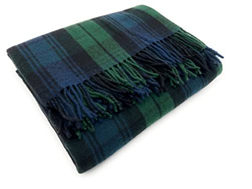 Large Wool Tartan Blanket, Fade Resistant, Bed, Cosy Sofa Throw (Black Watch)