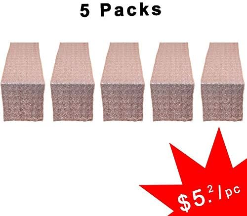 N&Y HOME 5 Pack Rose Gold Sequin Table Runners 12 x 72 inch, Glitter Sequin Runner for Wedding, Birthday, Party, Baby Shower Decorations, Celebrations and Events