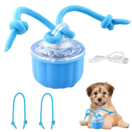 Elitecran Gioco Interattivo per Cani, Palla Giocattolo Elettrica per Gatti e Cani, Palla Rotolante Automatica con Evitamento Intelligente degli Ostacoli, Carica Type-C, Blu, con 2 Corde di Ricambio