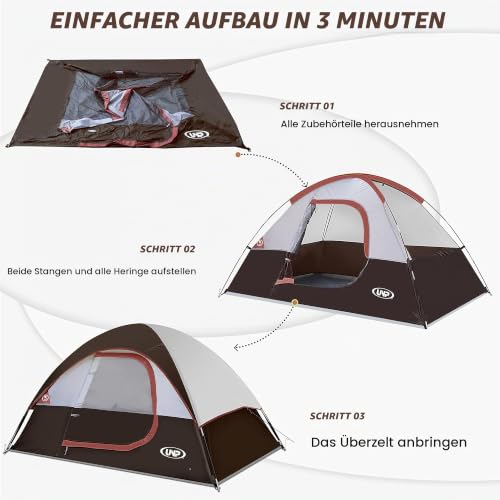 UNP Camping Zelt 2 Personen - Zelt 3 Personen, Ultraleicht Kuppelzelte – Ansicht 4