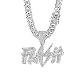EDINGM Iced Out Cuban Link Chain for Men, Miami Style Silver and Gold Plated Bling Necklace, Diamond Hip Hop Jewelry (Silver Chain+FLASH Pendant)