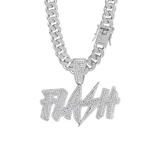 EDINGM Iced Out Silver Gold Plated Cuban Link Chain Necklace - Rhinestone Bling Miami Cuban Hip Hop Jewelry for Men
