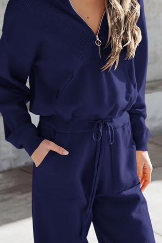 Image of PRETTYGARDEN Women's 2 Piece Sweater Set Pullover Zip Up Sweatshirt Jogger Sweatpants Tracksuit Casual Outfit