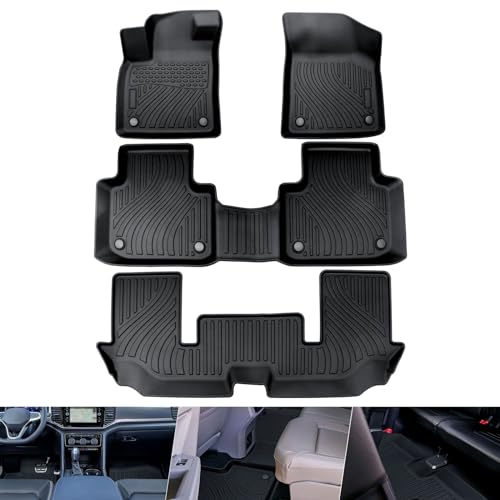 MOFANS Floor Mats Cargo Liners Fit for Volkswagen VW Atlas (6 Seat) 2024 2023 2022 2021 2020 2019 2018,Full Set Carpet All Weather Protector Mats TPE Black (Not Fit for Atlas Cross Sport) - Thumbnail 2