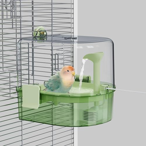 YOOSO WING Automatic Bird Baths for Cage – Indoor Parakeet Bath with Pump, Bird Shower with 2 Modes Running Water, Bird Cage Accessory for Pet Birds Conure Budgies Cockatiels Lovebird(Green)