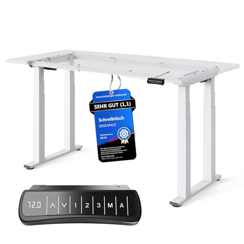 DESKSPACE Höhenverstellbarer Schreibtisch mit 4 Beinen - Schreibtisch Höhenverstellbar Elektrisch mit Leisem Dual Motor & hoher Tragfähigkeit (Weißes, Gestell)