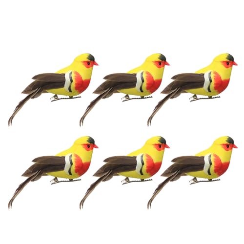 Pájaro artificial decorativo - Pájaro artificial con plumas - Vistaprint 6pcs Fe - Zafaiqueye - Robird - Clip -On Decorative Feather Yellow - P Bird, Ria - Linda decoración del jardín en Navidad, Boda