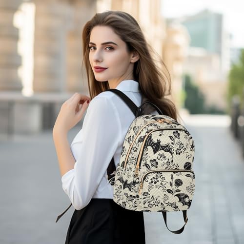 Image of Goth Bat Flowers Quilted Backpack Purse for Women Fashion Small Backpack M | Shoulder Bag Travel Casual Daypack