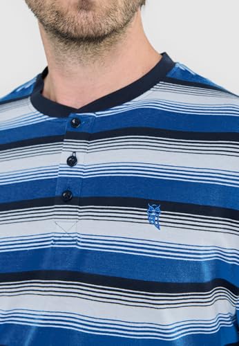 El Búho Nocturno Mens Pajama Set Long Sleeve Cotton Knit Premium Striped Pajama Set for Men, 100% Cotton, Blue 5584, XL4