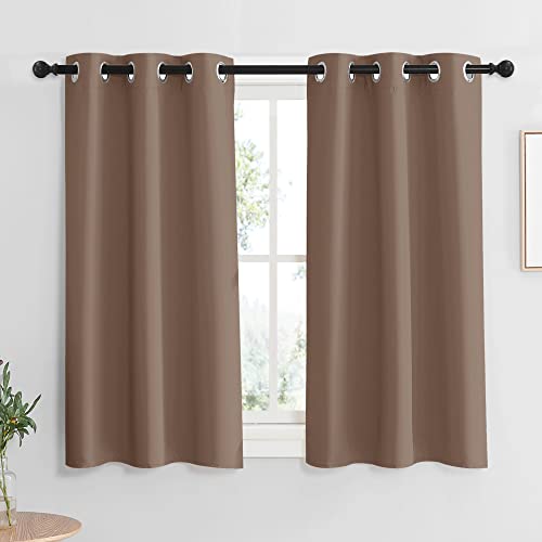 Image of RYB HOME Blackout Kitchen Curtains 45 inches Length, Privacy Small Window Treatment Thermal Insulated Room Darkening Backdrop for Bedroom Closet Basement, W37 x L45 inches, Mocha, 2 Panels