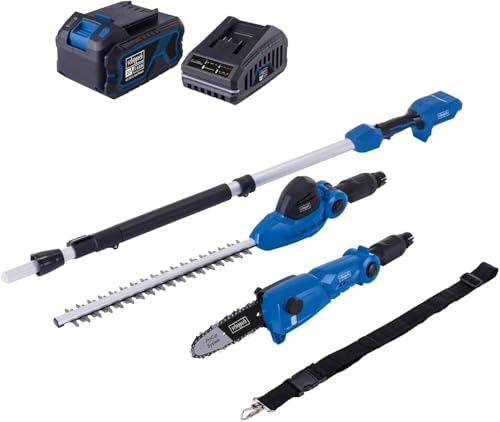 Scheppach Appareil Multifonction 2 en 1 sans Fil C-PHTS410-X - série 20V IXES - Longueur de Coupe Taille-haie/élagueuse : 410/180 mm - bandoulière + 1 Batterie 4Ah + Chargeur Inclus