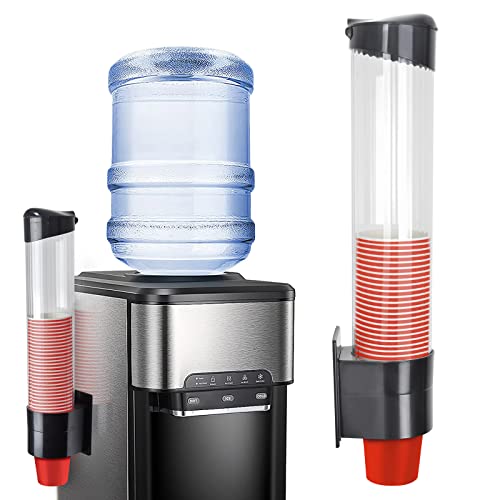 IWNTWY Cup Dispenser Pull Type Wall Mount Cup Holder Water Cooler Cup Dispenser Fits 7oz - 12oz Cups for Home Office Hospital Cups Organizer Adhesive Paste or Screw Install (Black Large)