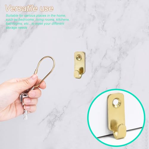 Image of Zorfeter 10 Pcs Wall Mount J Hooks for Hanging, 304 Stainless Steel Heavy Duty Hanger for Mirror Picture Frames Wire Key Bag, Gold