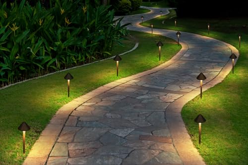GKOLED Solid Brass Landscape Path Lights (5" Shade, 20" Tall), Low Voltage LED 3W 12-24V AC/DC Conehead Path Lighting, 2700K Outdoor Waterproof Walkway Light, with Stake and G4 Bulb, 2 Pack by GKOLED - Image 6