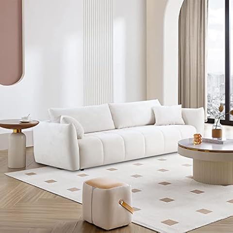 WILLIAMSPACE 85" Modern Sofa Couch for Living Room, Back Upholstered Fabric Luxury Organ Sofa with 3 Throw Pillows for Home, Office, Apartment, Beige Cover