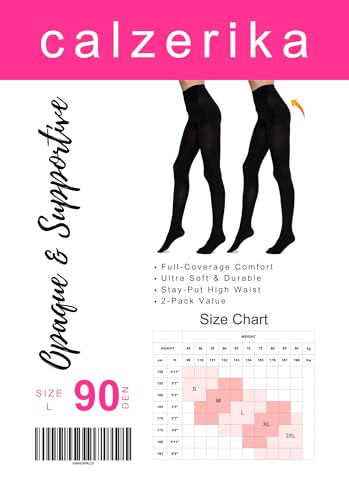 90D Super Opaque Tights – 2 Pack, High-Waist, Full Coverage, Ultra Soft & Durable Pantyhose, Black Tights for Women2