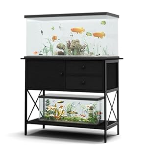 Aquarium Stand 40-50 Gallon, Metal 40 Gallons Fish Tank Stands with Cabinet for Accessories Storage, Turtle/Reptile Terrariums,Breeder Tank Stand,Easy to Assemble, Weight Capacity 660lbs