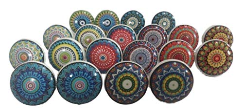 jgarts 20u00a0Mix colores raro estilo Retro Look Mixed redondo flor forma cerámica Pottery tirador de la puerta Perillas tirador para armario cajones tiradores de armario pomo