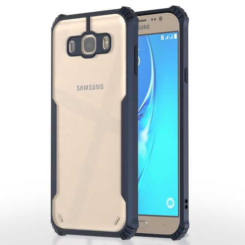 Image of Pikkme Samsung Galaxy J7 2016 Back Cover | Crystal Clear Transparent Back | Ultra Hyrbid | Full Camera Protection | Raised Edge | Bumper Back Case (Blue)