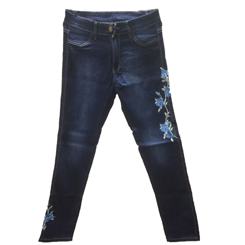 Andongnywell Womens Butt Lift Embroidery Denim Pants High Waist Embroidered Rose Skinny Jeans with Pocket Trousers4