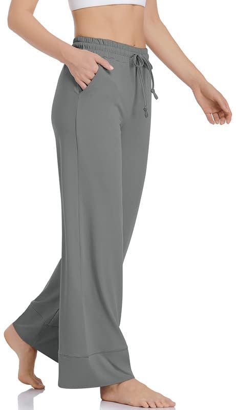 TARSE Wide Leg Yoga Pants for Women Plus Size Palazzo Trousers High Waist Lounge Pajamas Pants Casual Sweatpants with Pockets3