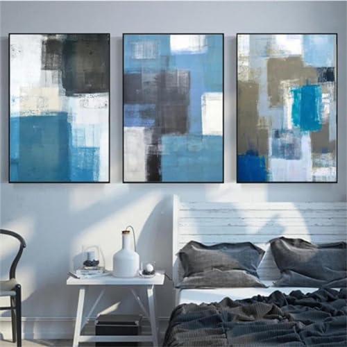 Affiche imprimée bleu rétro et décoration murale salon ou chambre triptyque 40x70 cm