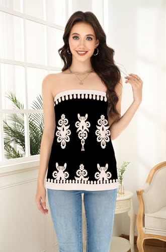 SAUKOLE Womens Tube Tops Summer Casual Backless Strapless Tank Blouse Off The Shoulder Tunic Shirts2