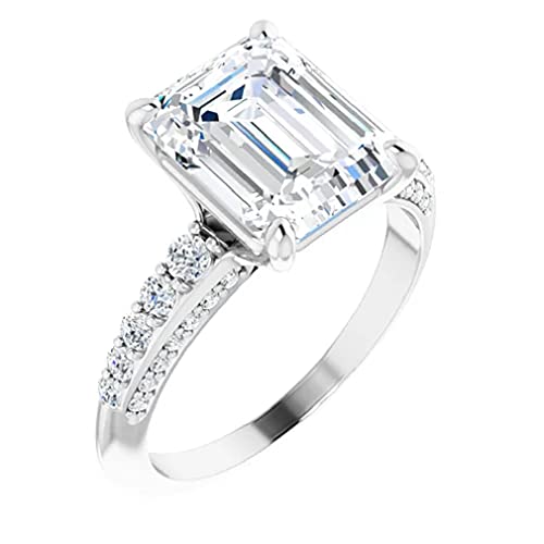 3 CT Emerald Cut Colorless Moissanite Engagement Ring, Wedding/Bridal Ring Set, Solitaire Knife Edge, Solid Sterling Silver Vintage Antique Anniversary Promise Ring Gift for Her3