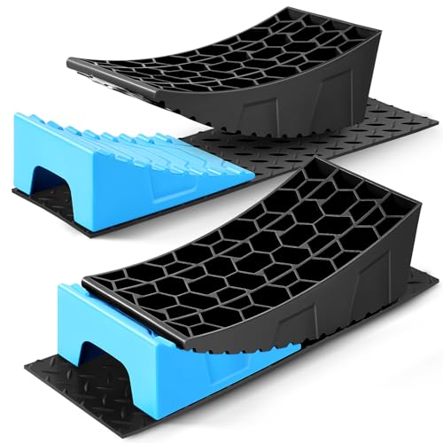 Nyiar RV Leveling Blocks Kit, Heavy Duty Camper Leveling System, Travel Camper Leveler RV Leveling Blocks Ramp with Anti-Slip Mats & Carrying Bag for Trailer, Motorhome, Dual Axle Trailer 2 Pack by Nyiar - Used condition - US$26.98