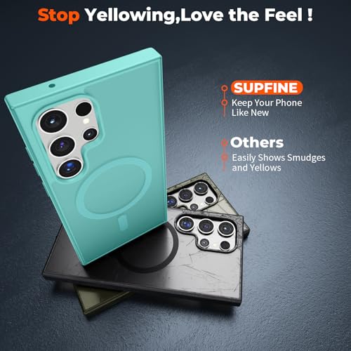 Image of SUPFINE Magnetic for Samsung Galaxy S23 Ultra Case, (Built-in Magnets) (Military Grade Drop Protection) Slim Translucent Shockproof Phone Case,Blue Green