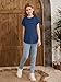 ZDC Girls Short Sleeve T Shirts Kids Crewneck Curve Hem Soft Tunic Tops Summer Tees 5-14 Years Navy Blue
