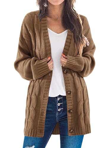 Image of Vrtige Women's Fall Cable Knit Button Long Sleeve Open Front Soft Cardigan Sweater Outerwear