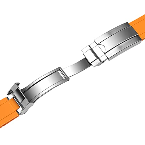 Yisiwera Universal Curved Ends Rubber Watch Band Solid High Polised Buckle (20Mm, Orange) #TOP4