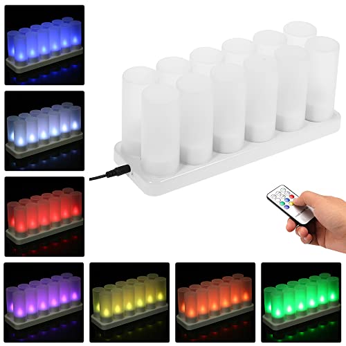 Topyond Lot de 12 Bougies Chauffe-Plat LED à Couleurs changeantes, Rechargeables, sans Flamme, avec télécommande, Tasses givrées, Station de Charge pour fête de Noël, Vacances, Mariage, – Image 5
