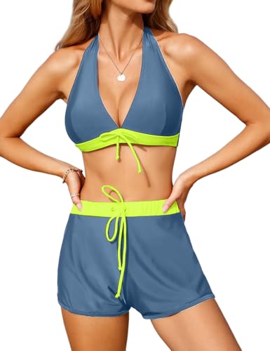 Yusongirl - Yusongirl Swimsuits Bathing Suit for Women Push Up Womens Bikini Halter Top with Boyshorts Two Piece Bathing Suits Swimwear Green
