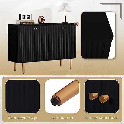 HOLTICO Sideboards, Buffet Cabinet with 4 Doors and Removable Shelves, Modern Accent Sideboard Storage Cabinet Storage Cupboard for Living Room, Kitchen, Black - Image 4