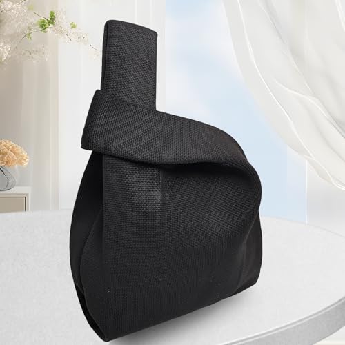 Image of Small Crochet Knit Tote Wrist Bag, Portable Knot Sleeve Handle Bag Cute Wristlet Pouch Purse for Women