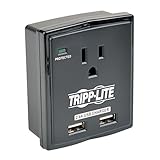 Tripp Lite 1 Outlet Portable Surge Protector Power Strip, Direct Plug in, 2 USB, $5,000 Insurance (SK10USB)