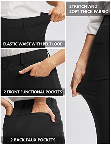 Rammus 28"/30"/32"/34" Womens Yoga Dress Pants With Pockets Stretch Work Pants For Women Bootcut Leg Slacks For Office Business Casual Black #TOP3