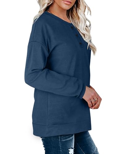 Image of OFEEFAN Womens Casual Sweatshirts Henley Button Up Long Sleeve Tunic Tops