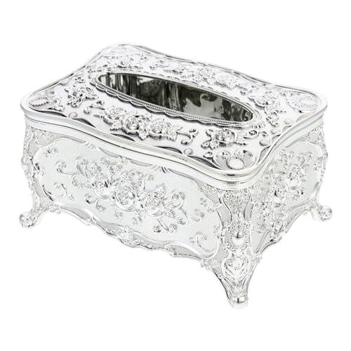 Tofficu Caja de Pañuelos Acrílica Europea Baño de Oro, Dispensador de Toallas de Papel Vintage para Sala de Estar, Contenedor de Servilletas de Lujo en Color Plateado, Organizador