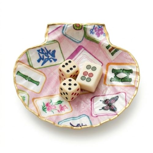 Mahjong Dice Dish, Shell-Shaped Mahjong Accessory Tray for Dice, Tiles, Score Clips, Coins & Small Essentials, Decorative Mahjong Game Table Organizer & Gift for Players, Pink