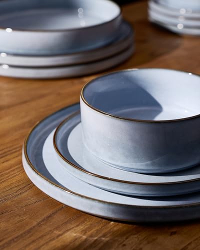 Image of Famiware Annecy Plates and Bowls Sets, 12 Pieces Dinnerware Sets, Microwave and Dishwasher Safe Dishes Set for 4, Chip and Scratch Resistant, Reactive Blue