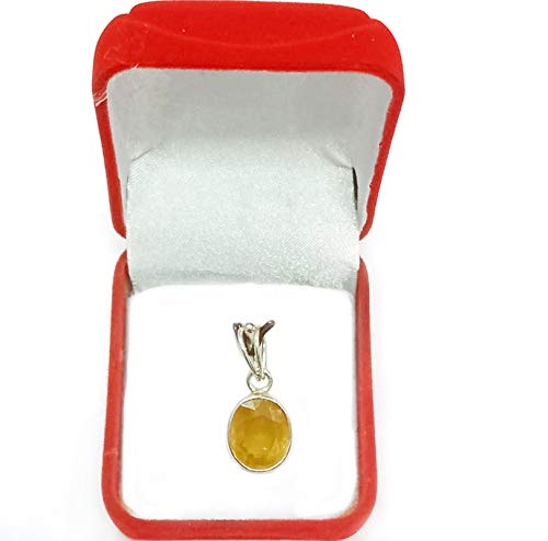 Image of S Kumar Gems & Jewels Original Certified 5.25 /7.25 /9.25 Ratti Yellow Sapphire Stone (Pukhraj Stone) Hallmark Silver Pendant for Astrological Purpose