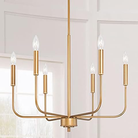 LOG BARN Gold Chandelier, Brass Chandelier, Modern Dining Room Lighting Fixtures for Sitting Room, Bedroom, 6-Light, 22.5 Dia Cover