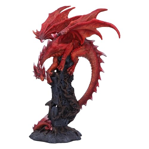Nemesis Now Figura de Raíces Dracónicas de 28,5 cm - Resina, Dragón Rojo Sobre Piedra, Adorno Coleccionable - Fundido en la Mejor Resina, Pintado
