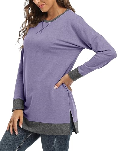 BETTE BOUTIK Women's Drop Long Sleeve Sweatshirts Casual Crewneck Tunic Tops Sweartshirts With Side Slits S-3XL