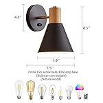 Wall Sconces Lighting for Bedroom, Black Dimmable Wood Style Wall Sconce Reading Lamp, Adjustable Wall Light for Bedroom Hallway Living Room (Black-Hardwired, 1 Pack) - Image 2