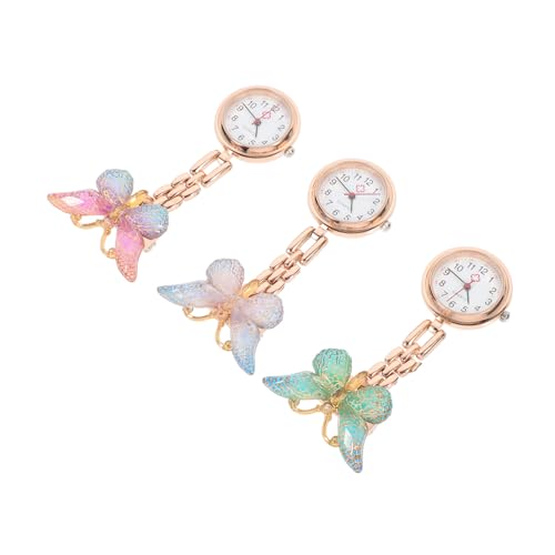 MOKKHNB ナースウォッチ 蝶モチーフ クオーツ懐中時計 クリップ式 医療用学生用 色 大文字盤で見やすい 耐久 素材 病院で手洗いに便利