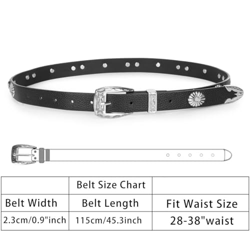 Woman Western-Leather-Belts - Round Cowboy Cowgirl Country Belt for Jeans Pants Dresses(for 28''-38'')2